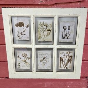 White Distressed Wooden Window Frame 6 Panel Photo Display Farm House Shabby